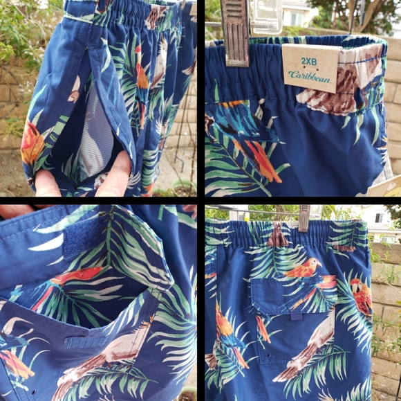 $119 NEW both Men 2XB Caribbean elastic waist swim trunks shorts mesh lining - Picture 7 of 14